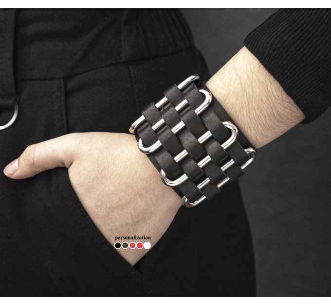 Широкий шкіряний браслет, код 3027