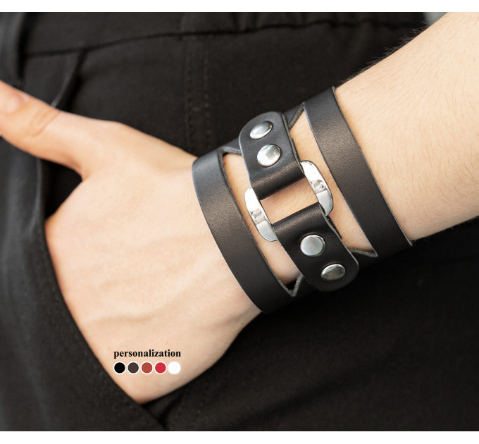 Широкий шкіряний браслет, код 3030