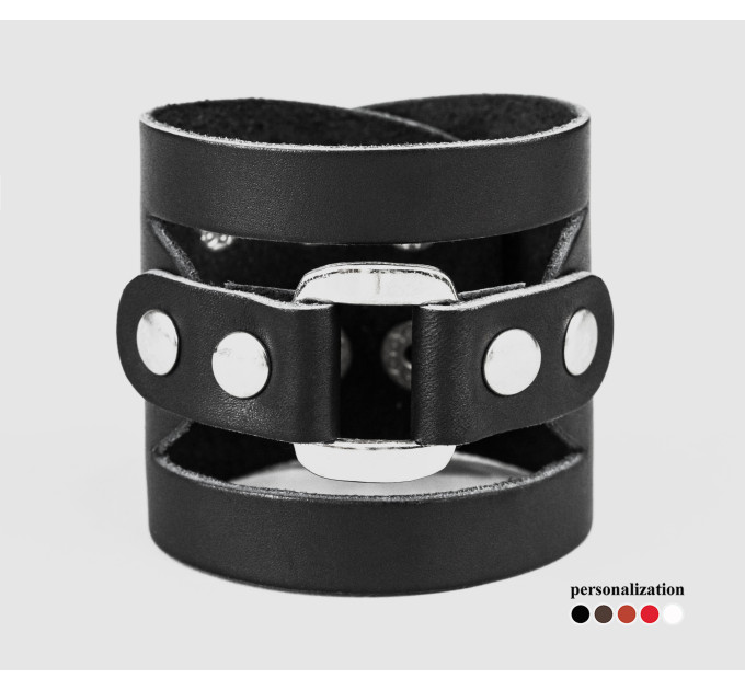 Широкий шкіряний браслет, код 3030