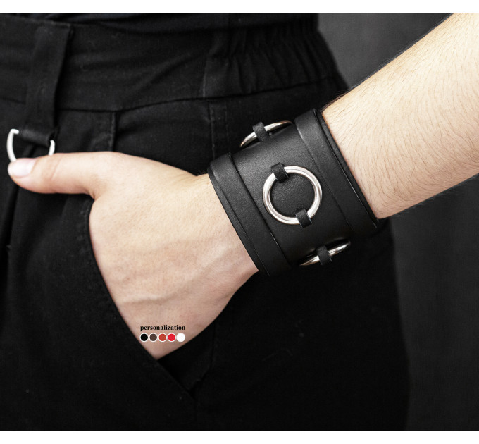 Широкий шкіряний браслет, код 3086