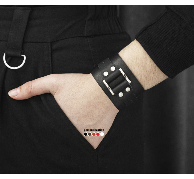 Широкий шкіряний браслет, код 3144