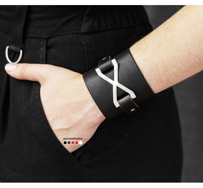 Широкий шкіряний браслет, код 3159