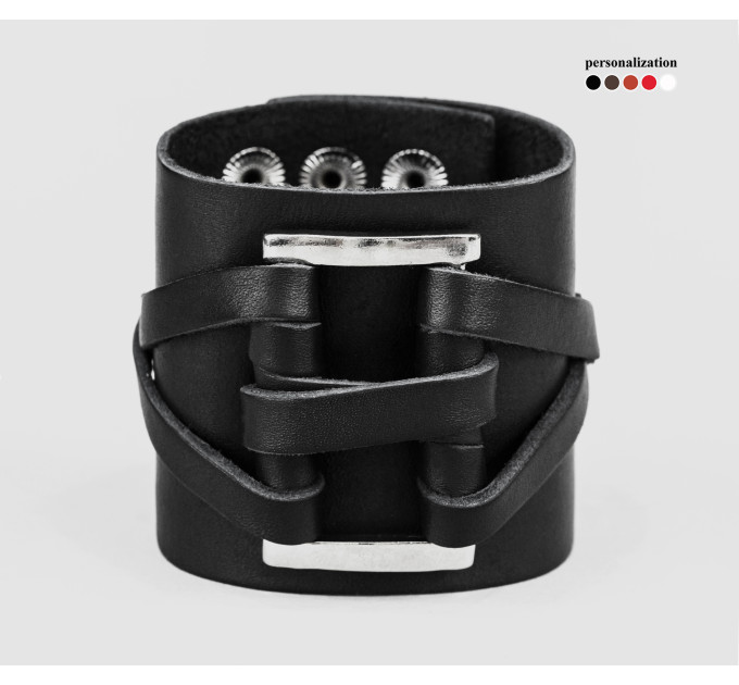 Широкий шкіряний браслет, код 3430