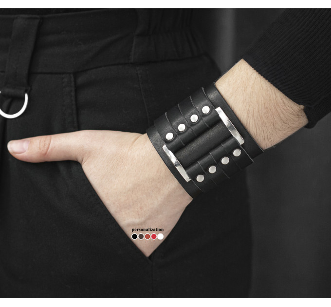 Широкий шкіряний браслет, код 3450