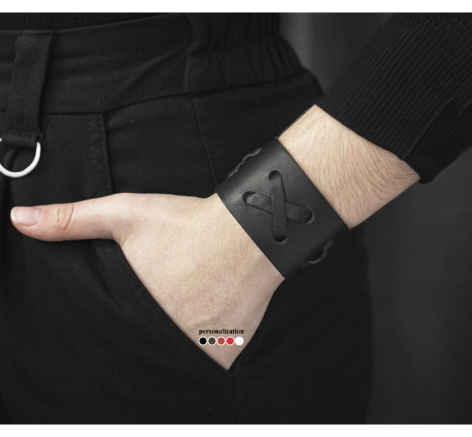 Широкий шкіряний браслет, код 3512