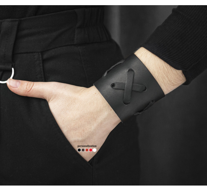 Широкий шкіряний браслет, код 3527