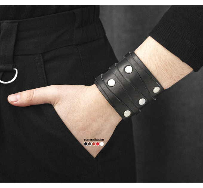 Широкий шкіряний браслет, код 3554