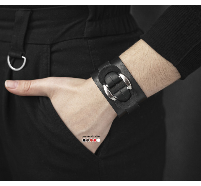 Широкий шкіряний браслет, код 3745