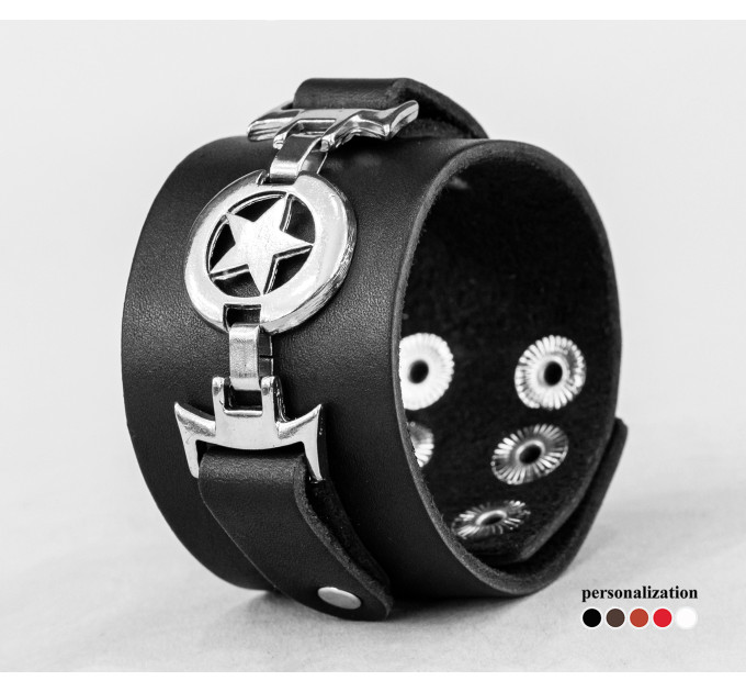 Широкий шкіряний браслет, код 3904