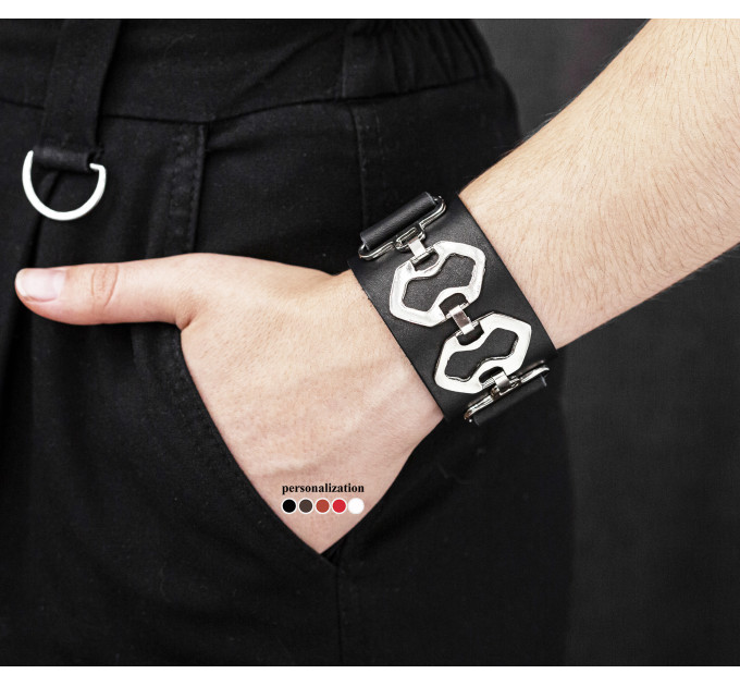 Широкий шкіряний браслет, код 3908